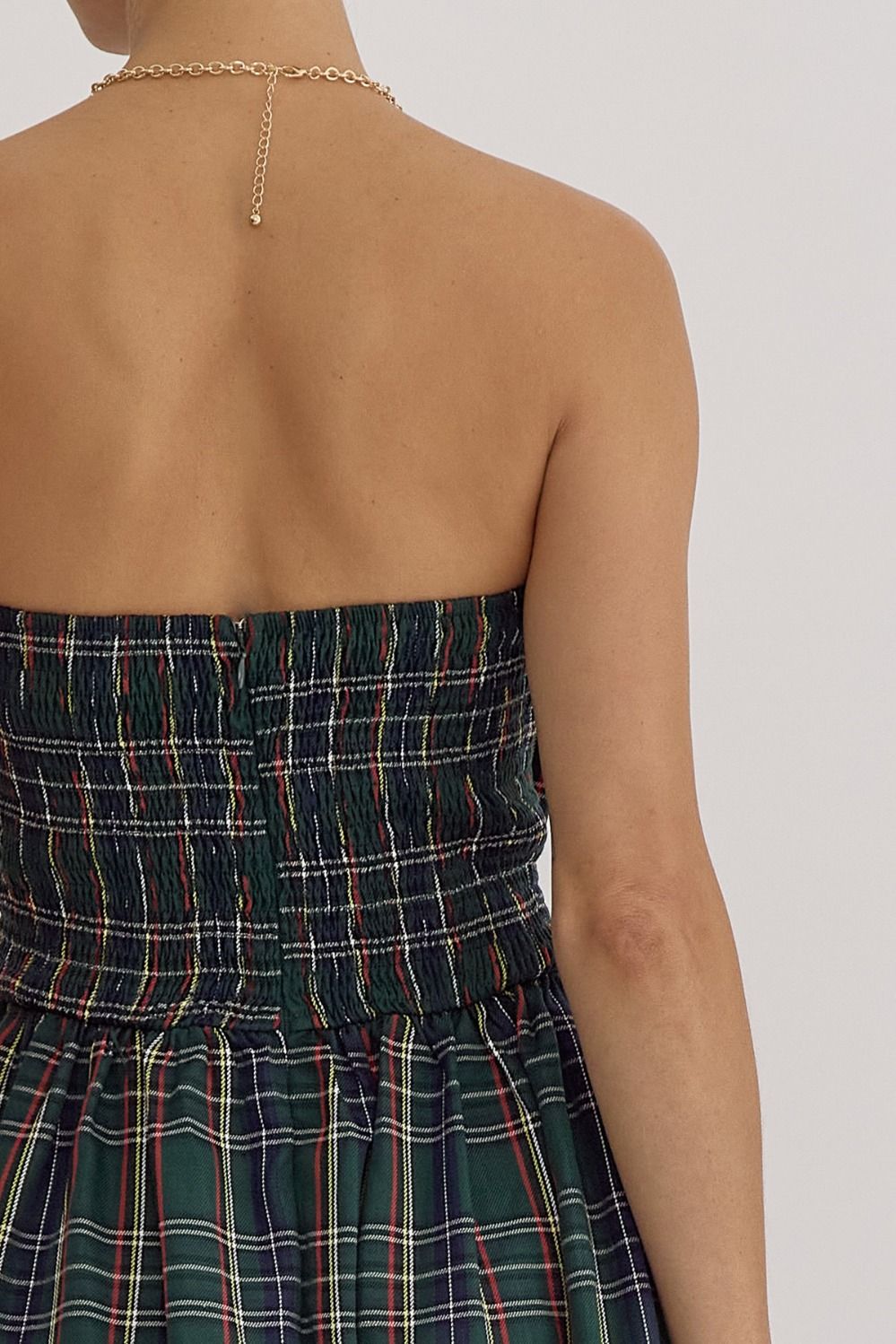 Green Plaid Pleated Midi Dress