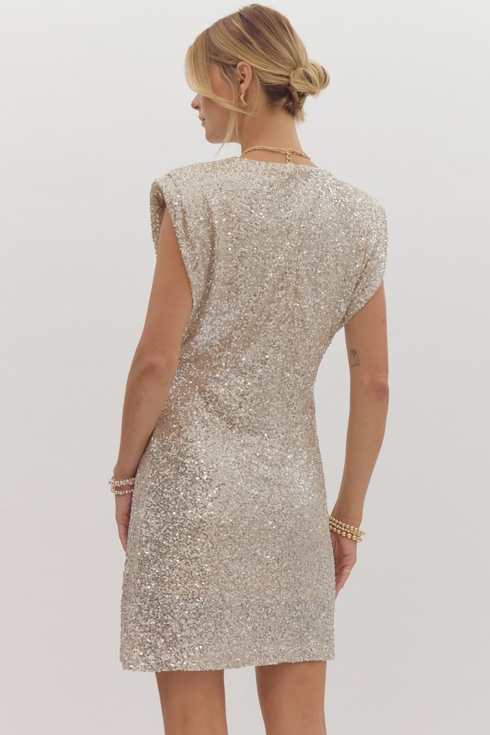 Champagne Sequin Mini Dress