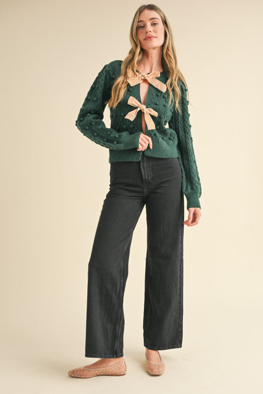 Hunter Green Bow Cardigan - FINAL SALE