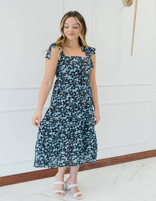 Black Floral Midi Dress